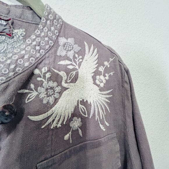 Johnny Was Workshop Oleander Linen Jacket Grey Safari Embroidered Women Medium - Picture 12 of 16